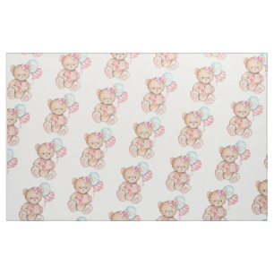 Roze & Blauwe Ballonnen & Teddybeer Baby Meisje Stof