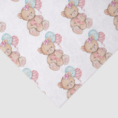 Roze & Blauwe Ballonnen & Teddybeer Baby Meisje Tissuepapier (Detail)