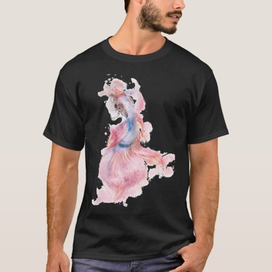 Roze Blauwe Betta Vis Waterverfeffect T-shirt (Voorkant)