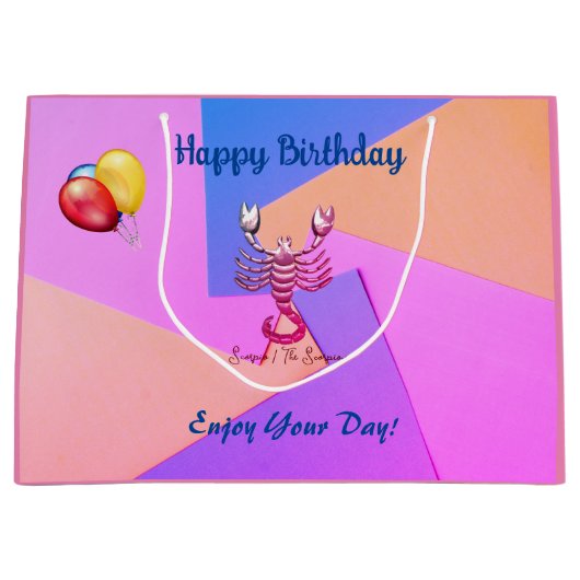 Roze, Blauwe Birthday Scorpio Groot Cadeauzakje (Voorkant)