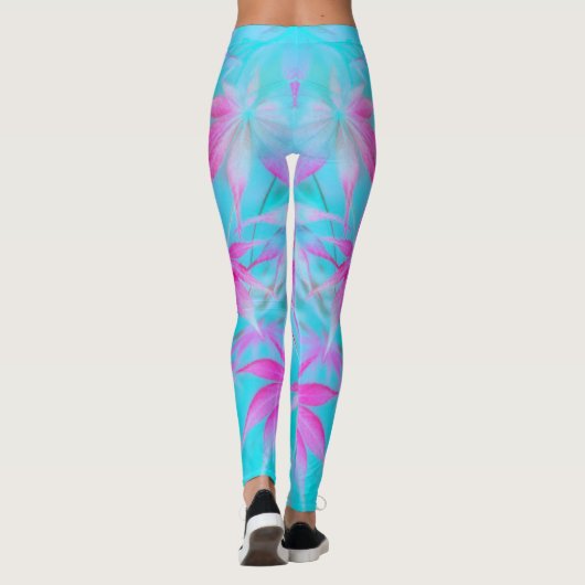 roze blauwe blad leggings (Achterkant)