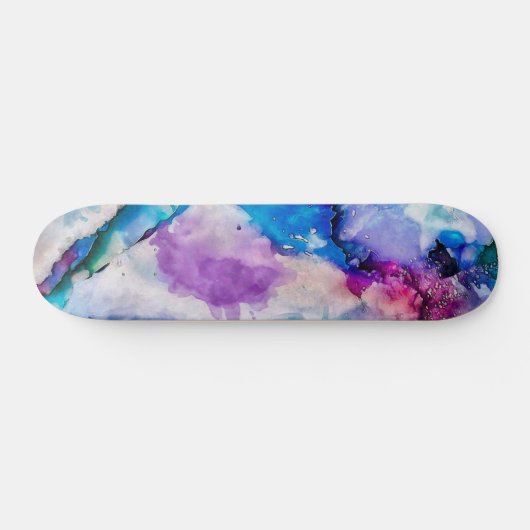 Roze blauwe Blauwgroen Abstracte Waterverf Persoonlijk Skateboard (Horizontaal)
