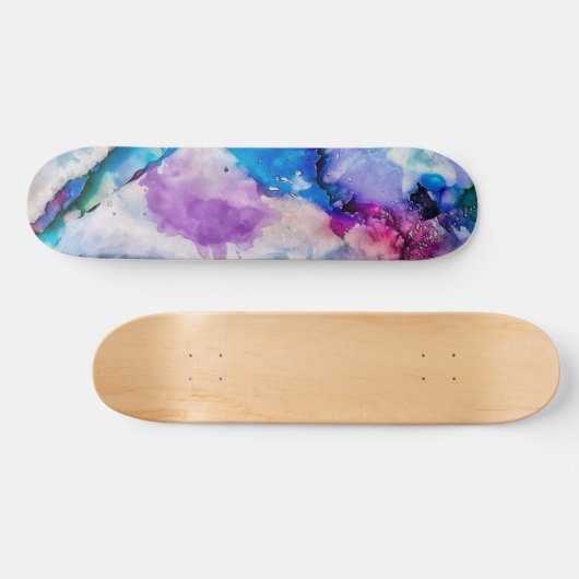 Roze blauwe Blauwgroen Abstracte Waterverf Persoonlijk Skateboard (Horizontaal)