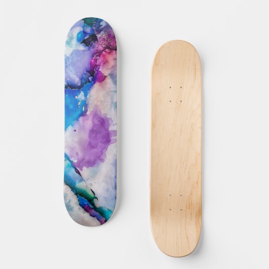 Roze blauwe Blauwgroen Abstracte Waterverf Persoonlijk Skateboard (Voorkant)