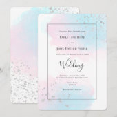 Roze blauwe Blauwgroen Waterverf Silver Confetti W Kaart (Voorkant / Achterkant)