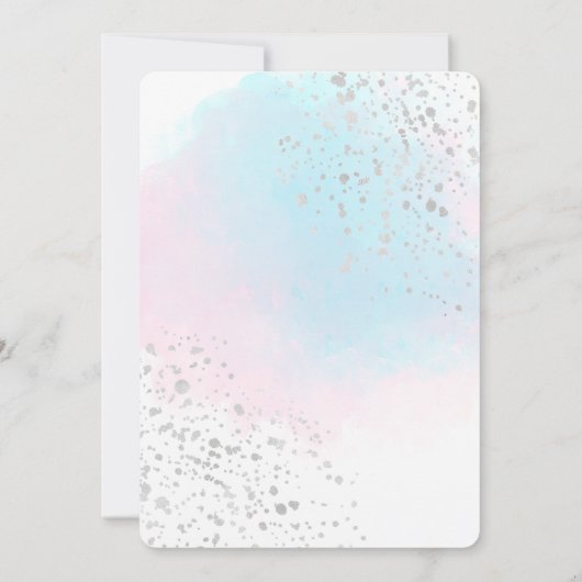 Roze blauwe Blauwgroen Waterverf Silver Confetti W Kaart (Achterkant)
