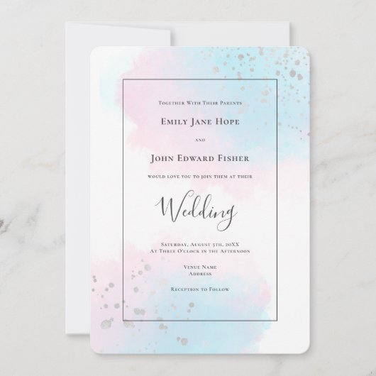 Roze blauwe Blauwgroen Waterverf Silver Confetti W Kaart (Voorkant)