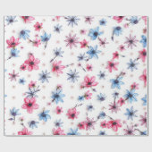 roze blauwe bloem cadeaupapier (Vlak)