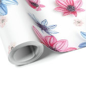 roze blauwe bloem cadeaupapier (Rol Hoek)