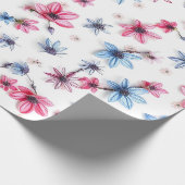 roze blauwe bloem cadeaupapier (Hoek)