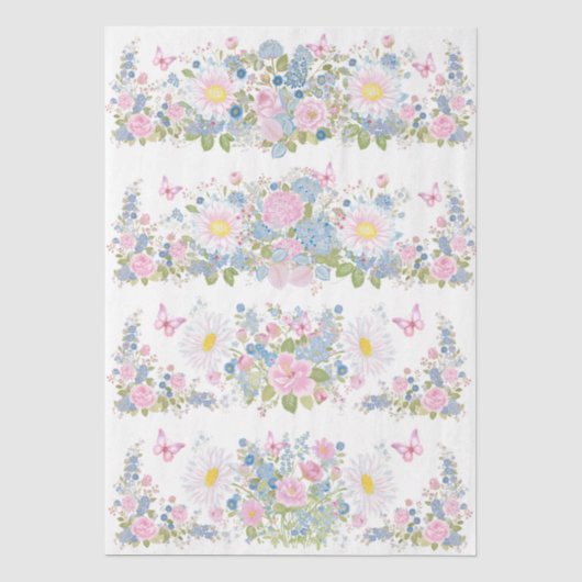 Roze & Blauwe Bloem- en Vlinder Decoupage Papier (Voorkant)