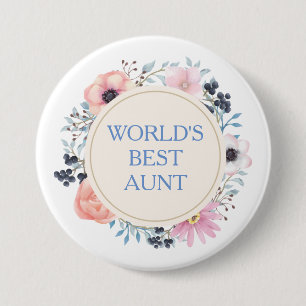 Roze Blauwe Bloemboeket Beste Tante Ronde Button 7,6 Cm