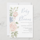 Roze Blauwe Bloemen Baby in Bloom Shower Kaart (Voorkant)
