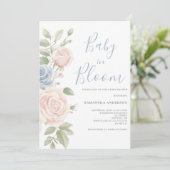 Roze Blauwe Bloemen Baby in Bloom Shower Kaart (Staand voorkant)