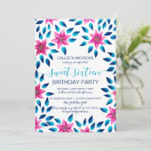 Roze Blauwe Bloemen Bladeren Acrylverf Sweet 16 Kaart