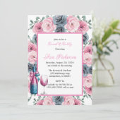 Roze & Blauwe Bloemen Boeket Brunch en Bubbly Kaart (Staand voorkant)