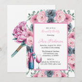 Roze & Blauwe Bloemen Boeket Brunch en Bubbly Kaart (Voorkant / Achterkant)