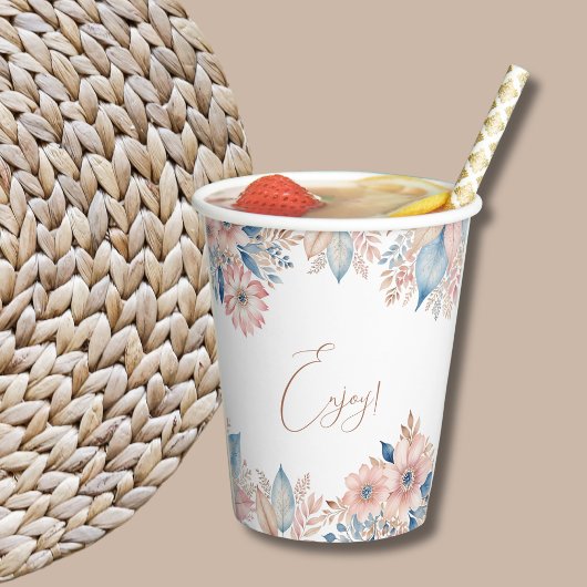 Roze Blauwe Bloemen Boho Chic Baby shower Papieren Bekers