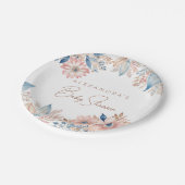 Roze Blauwe Bloemen Boho Chic Baby shower Papieren Bordje (Gekanteld)