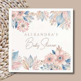 Roze Blauwe Bloemen Boho Chic Baby shower Servet