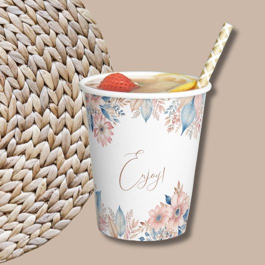 Roze Blauwe Bloemen Boho Chic Vrijgezellenfeest Papieren Bekers