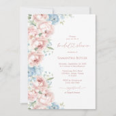 Roze & Blauwe Bloemen Bruidsdouche Uitnodiging (Voorkant)