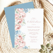 Roze & Blauwe Bloemen Bruidsdouche Uitnodiging