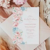 Roze & Blauwe Bloemen Bruidsdouche Uitnodiging