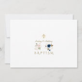 Roze blauwe bloemen Cross Twins Photo Baptisme Kaart (Achterkant)