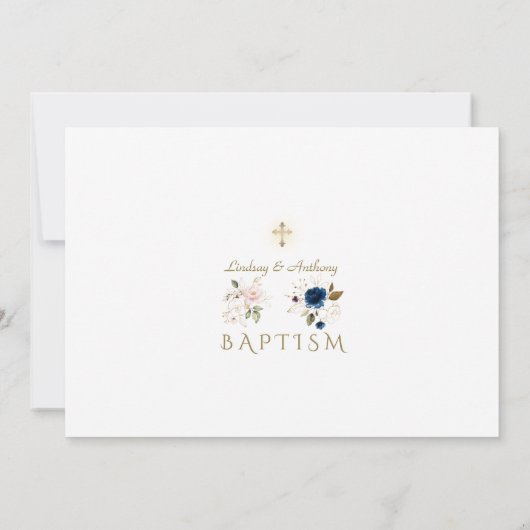 Roze blauwe bloemen Cross Twins Photo Baptisme Kaart (Achterkant)