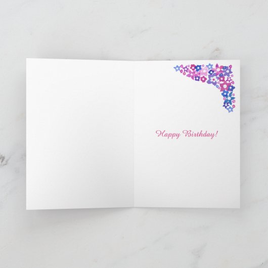  Roze Blauwe Bloemen Custom Front 21st Birthday Kaart (Binnen)