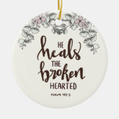 Roze Blauwe bloemen en bladeren Hij geneest de geb Keramisch Ornament (Voorkant)