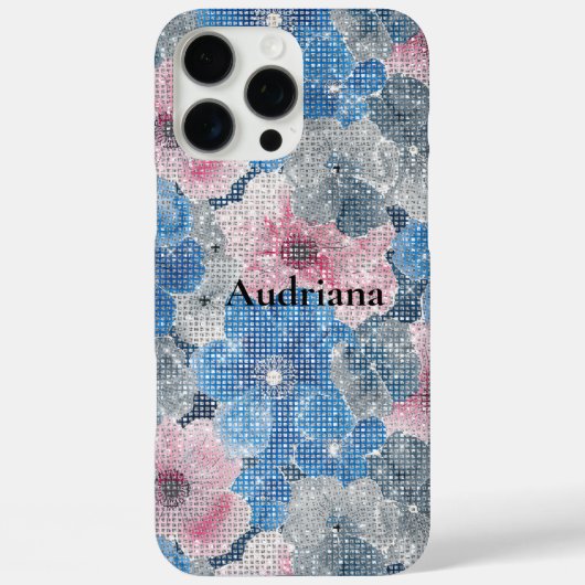 Roze Blauwe Bloemen Fonkeling Case-Mate iPhone Case (Achterkant)