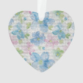 Roze Blauwe Bloemen Fonkeling Ornament (achterkant)