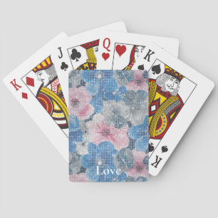 Roze Blauwe Bloemen Fonkeling Pokerkaarten