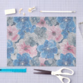 Roze Blauwe Bloemen Fonkeling Tissuepapier (Craft)