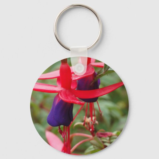 Roze Blauwe Bloemen Foto Sleutelhanger (Voorkant)