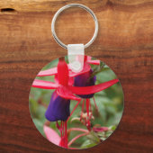 Roze Blauwe Bloemen Foto Sleutelhanger (Voorkant)