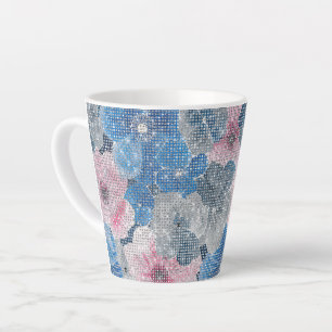 Roze Blauwe Bloemen Glanzen Latte Mok