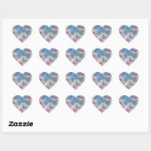 Roze Blauwe Bloemen Glitteren Hart Sticker (Vel)