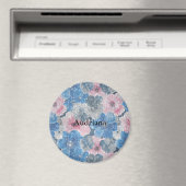 Roze Blauwe Bloemen Glitteren Magneet (Insitu (Vaatwasser))