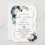 Roze Blauwe Bloemen Goud Glitters Confetti Baby Sh Kaart (Voorkant)