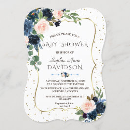 Roze Blauwe Bloemen Goud Glitters Confetti Baby Sh Kaart