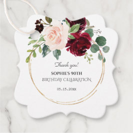 Roze Blauwe Bloemen Gouden Verjaardagsfeest Burgun Bedankjes Labels