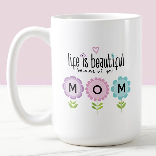 Roze Blauwe Bloemen Het leven is mooi Moederdag Koffiemok