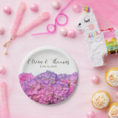 Roze Blauwe bloemen Hydrangeas elegante bloemen Papieren Bordje (Feest)