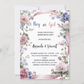 Roze blauwe bloemen jongen of meisje geslacht onth kaart (Voorkant)