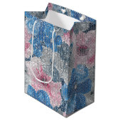 Roze Blauwe Bloemen Medium Cadeauzakje (Voorkant Gekanteld)
