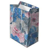 Roze Blauwe Bloemen Medium Cadeauzakje (Achterkant Gekanteld)