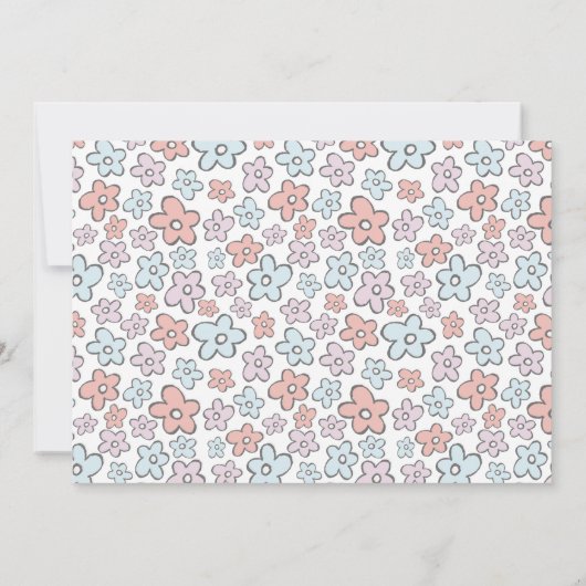 Roze Blauwe Bloemen Meisje Foto Geboorte Aankondig Aankondiging (Achterkant)